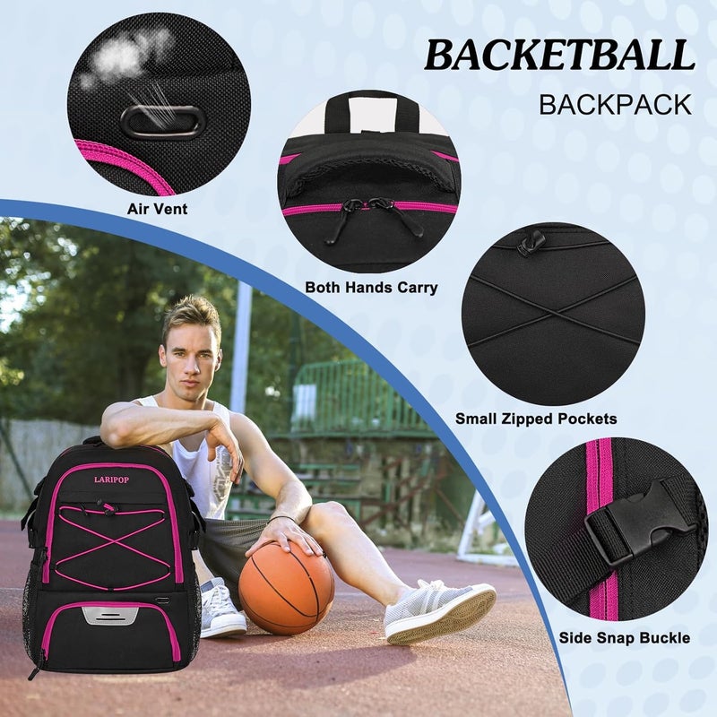 LARIPOP Basketball Backpack, Large Sports Bag with Ball Holder & Shoes Compartment, Basketball Bag for Soccer,Volleyball, - Image 4